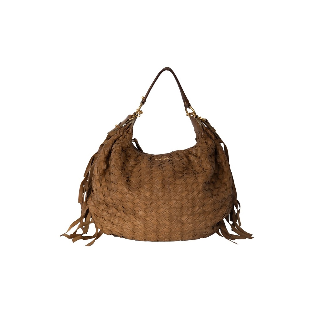 Miu Miu Woven Leather Teardrop Hobo in Blush